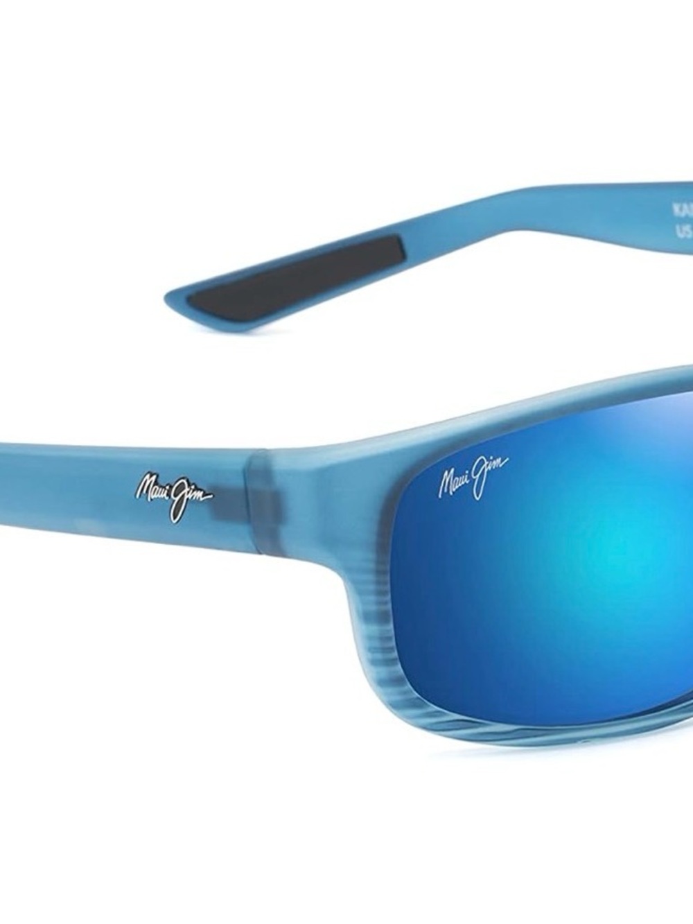 Maui Jim KAIWI CHANNEL Polarized Wrap Sunglasses Blue Black w/Blue Hawaii Lenses - Picture 6 of 15